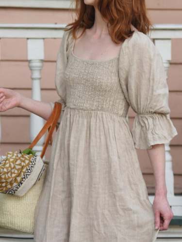 Women's French casual resort style cotton linen dress