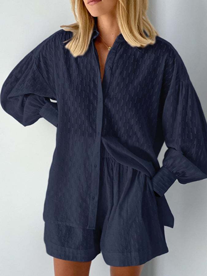 Women's Casual Jacquard Bubble Sleeve Cotton Linen Suit