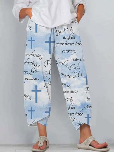 Women's Faith God Cross Printed Pocket Casual Pants