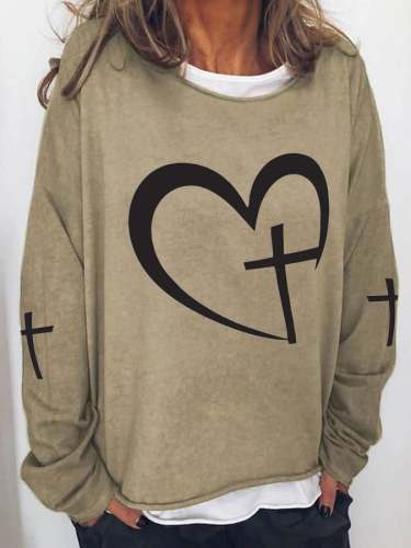 Women's Faith Cross Heart Long Sleeve T-Shirt
