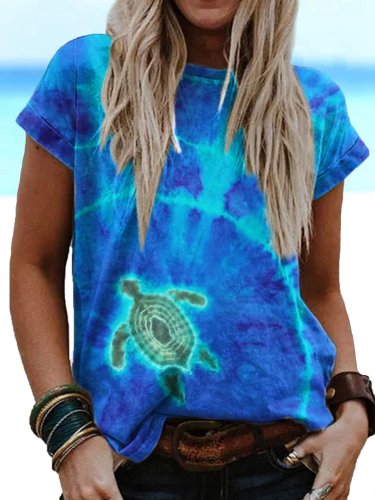 Women's Tie-Dye Sea Turtle Print Casual Tee