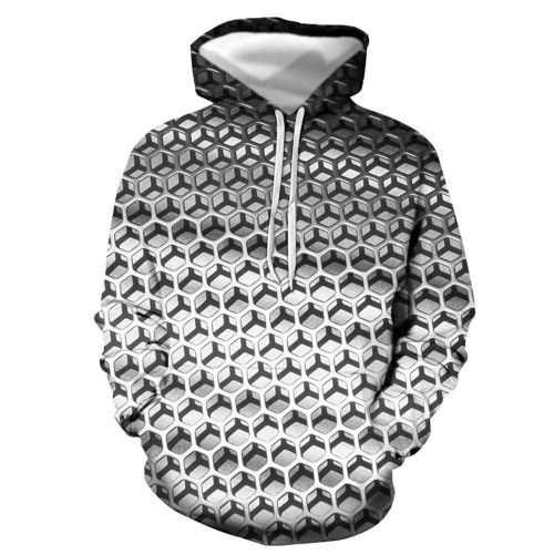 3D Graphic Printed Hoodies Silver Hexagon
