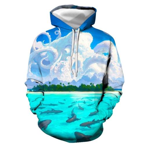 3D Graphic Printed Hoodies The Octopus And The Dolphin