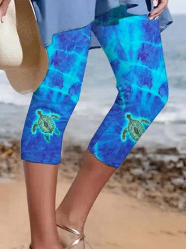Vacation Tie Dye Sea Turtle Print Leggings