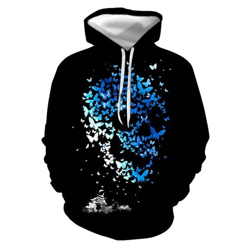 3D Graphic Printed Hoodies Blue Butterfly
