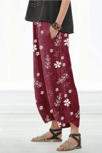 Floral Print with Pockets Casual Loose Pants
