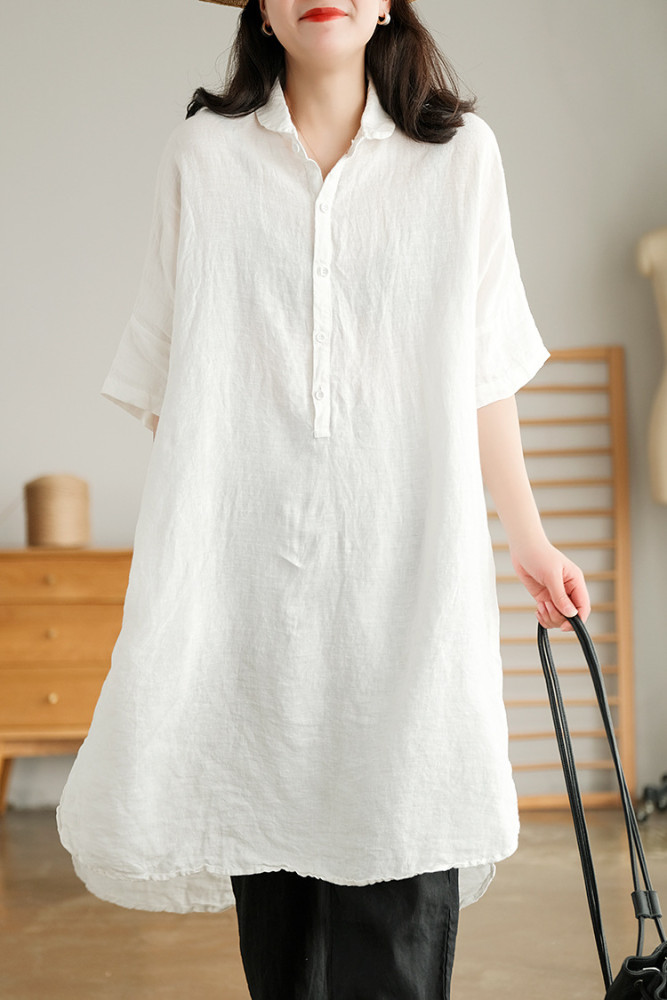 Women's Loose Cotton Linen Half Sleeve Dress