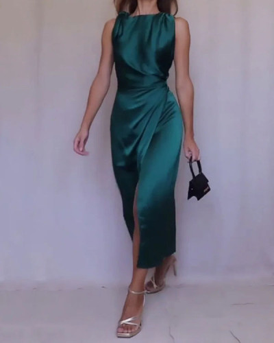 Elegant Sleeveless Solid Color Dress