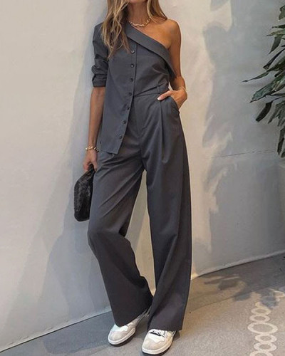 Sexy Casual One-shoulder Irregular Two-piece Suit