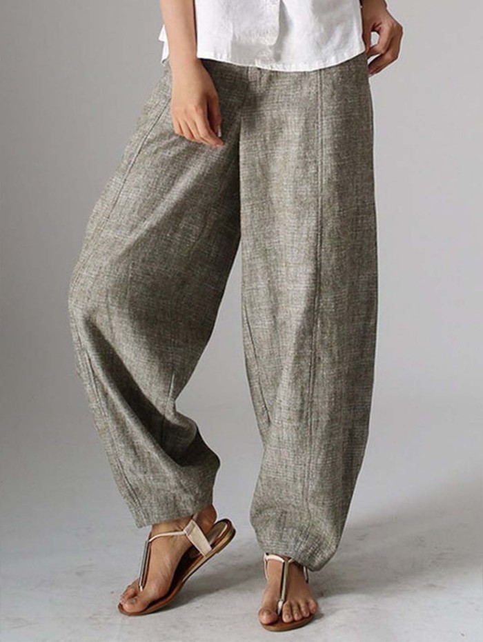 Solid Color Casual Plain Linen Pants