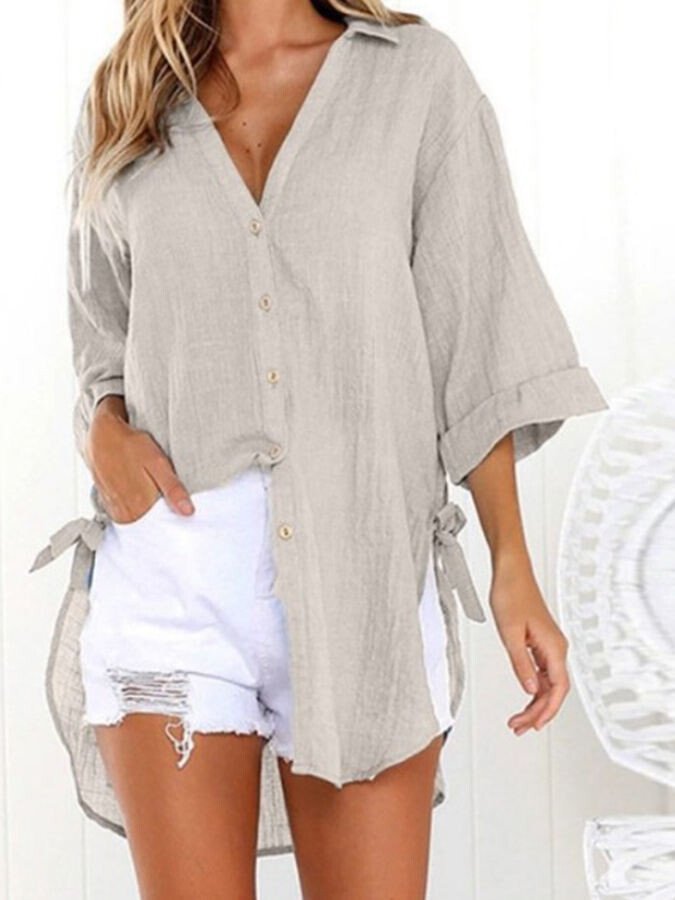 Ladies Cotton Linen Irregular Casual Shirt