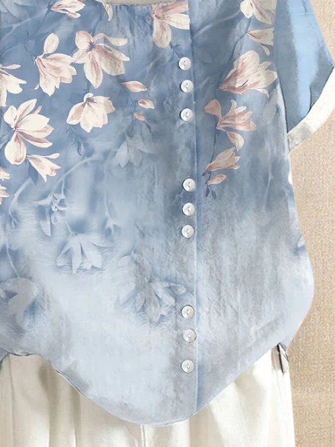Floral Print Cotton And Linen T-Shirt