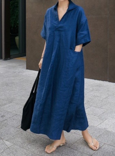 Women Solid Loose Maxi Dress with Pockets