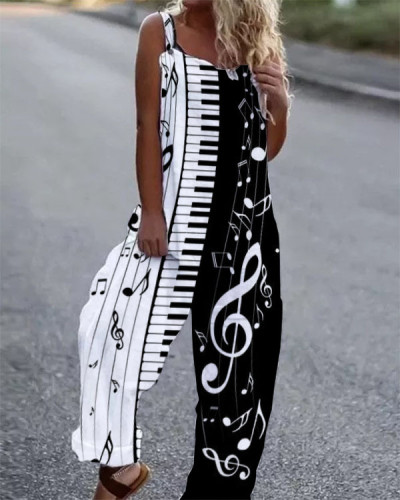 Piano Key Music Note Contrast Loose Jumpsuit