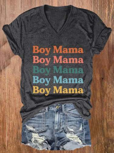 Women's Boy Mom Print V-Neck Casual T-Shirt