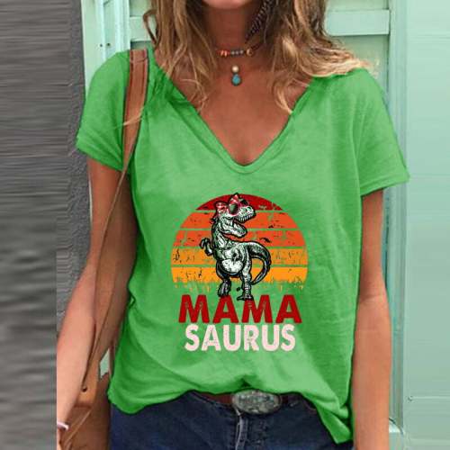 Women's MAMA SAURUS Cute Animal Print Casual T-shirt