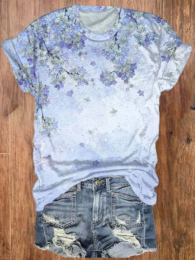 Women's Art Flowers Print T-Shirt