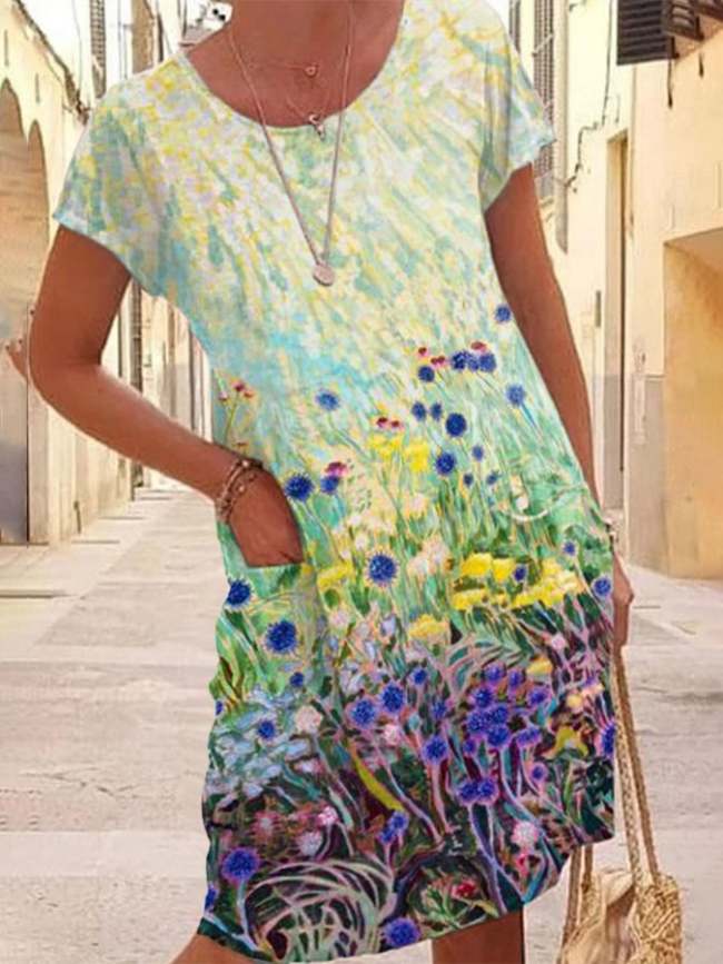 Women's Floral Print Pocket Casual Dress