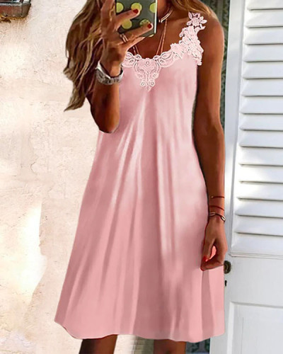 Solid Color Lace Loose Dress