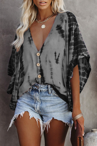 Casual Print Patchwork O Neck Tops(8 colors)