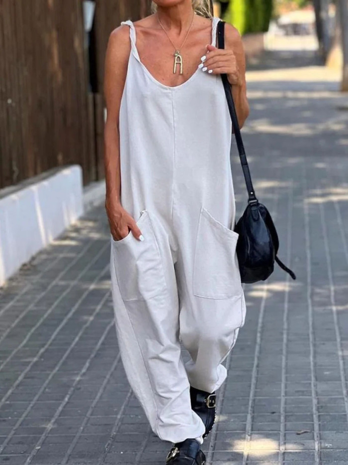 Casual Loose and Comfortable Solid Color Pocket Jumpsuit