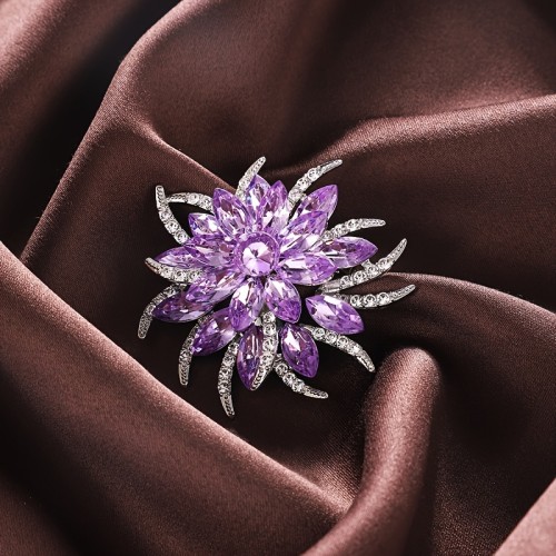 Purple Rhinestone Crystal Bouquet Flower Corsage Scarf Clips Brooches Pins Brooches Safety Pin Women Girls Clothing Decoration