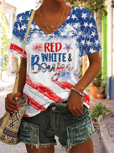 Women's Red White and Boujee Casual T-Shirt