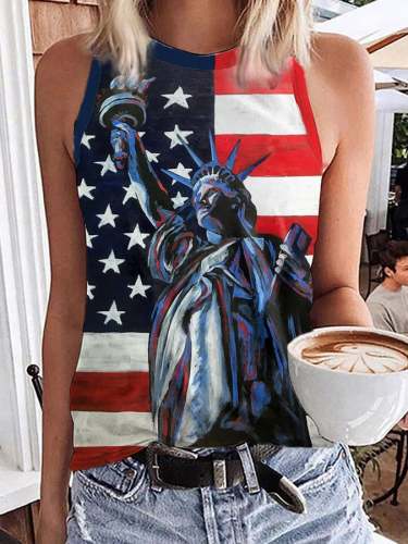 Women's Independence Day Statue of Liberty Flag Print Tank Top
