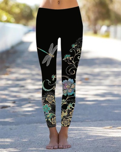Dragonfly Floral Leggings