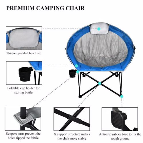 600D PVC folding chair, camping chair, steel frame, 350 lbs capacity, with pillow