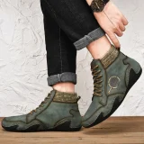 Barefoot Shoes Handgemaakte Zachte Antislip Leren Enkellaarzen Met Vetersluiting Voor Heren