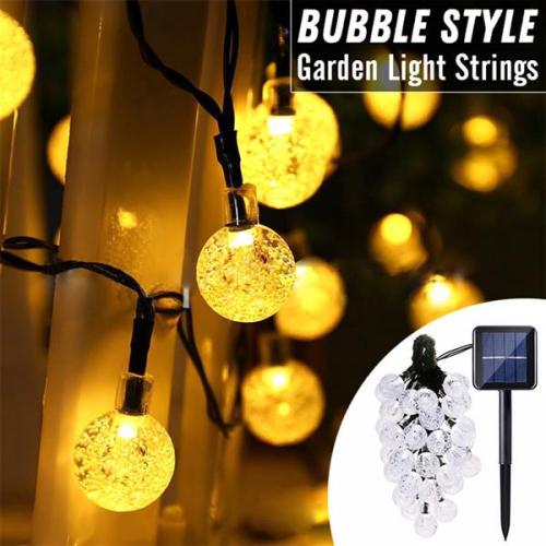 1.2V 100MA Solar Straw Hat Lamp Beads Bubble Ball Lamp String Dark Green Wire 6m (2m Lead Wire, 15cm Spacing) Warm White Light