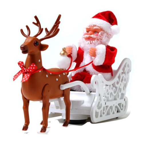 Christmas Electric Toy Sleigh Deer Car Gifts Santa Claus Elk Doll Songs Car