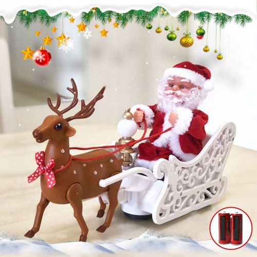 Christmas Electric Toy Sleigh Deer Car Gifts Santa Claus Elk Doll Songs Car