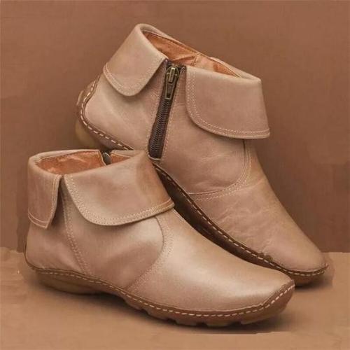 Women Non-slip Leather Zipper Casual Shoes