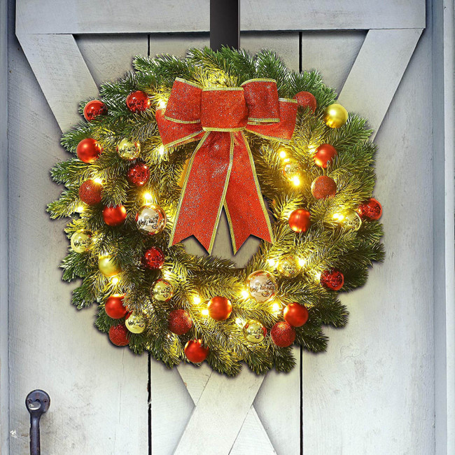 Christmas Bowknot Wreath With Battery Powered LED Light