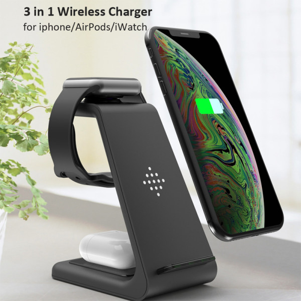 Birkinston 3 in 1 Wireless Charger 10W Fast Charging for iPhone 11 pro/XR/Xs Max/8 Plus for Apple Watch 5 4 3 2 for Airpods with EU Charger