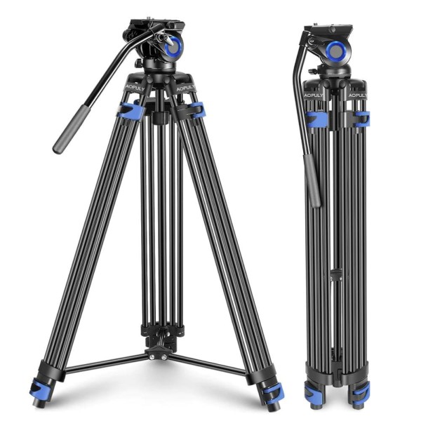 AOPULY Professional Heavy Duty Video Tripod, Fluid Drag Head, Support Left/Right Bar Handle for DSLR Cameras Video Camcorders
