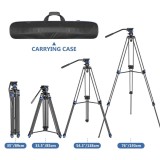 AOPULY Professional Heavy Duty Video Tripod, Fluid Drag Head, Support Left/Right Bar Handle for DSLR Cameras Video Camcorders