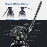 AOPULY Professional Heavy Duty Video Tripod, Fluid Drag Head, Support Left/Right Bar Handle for DSLR Cameras Video Camcorders