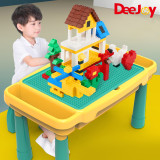 Deejoy Kids Activity Table Set, All-in-1 Multi Activity Table Set with Storage Area, 50PCS Large Building Blocks Compatible with All Major Brands, Outdoor & Indoor