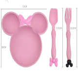 Cute diary Dishes 3Pcs/set Cartoon Baby Bowl Tableware Set Wheat Straw Children's Dishes Kids Dinner Feeding Plate Bowknot Food Plate Spoon Fork