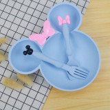 Cute diary Dishes 3Pcs/set Cartoon Baby Bowl Tableware Set Wheat Straw Children's Dishes Kids Dinner Feeding Plate Bowknot Food Plate Spoon Fork