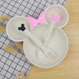 Cute diary Dishes 3Pcs/set Cartoon Baby Bowl Tableware Set Wheat Straw Children's Dishes Kids Dinner Feeding Plate Bowknot Food Plate Spoon Fork