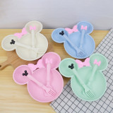 Cute diary Dishes 3Pcs/set Cartoon Baby Bowl Tableware Set Wheat Straw Children's Dishes Kids Dinner Feeding Plate Bowknot Food Plate Spoon Fork