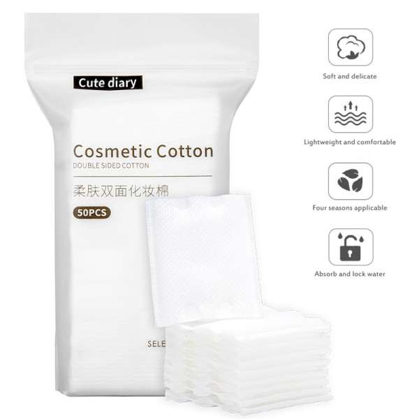 Cute diary Non-Woven Cotton 50pcs/bag Double-sided 3 Layer Cotton Pad Disposable Soft Cotton Pad, Make-up Remover Clean Cosmetic Remover Pad Makeup Cotton