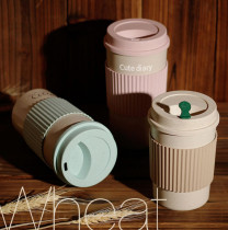 Cute diary Cup Wheat Straw Travel Coffee Mugs Cup With Lid Easy To Go Portable Mug for Outdoor Camping Hiking Picnic