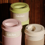 Cute diary Cup Wheat Straw Travel Coffee Mugs Cup With Lid Easy To Go Portable Mug for Outdoor Camping Hiking Picnic