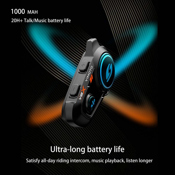 VIMOTO Motorcycle Bluetooth Headset, DSP+CVC+Microphone Noise Reduction, 8-Person Bluetooth Intercom, 1000MAH,20+ Hours Battery Life, Ip67 Waterproof, Can Call The Voice Assistant