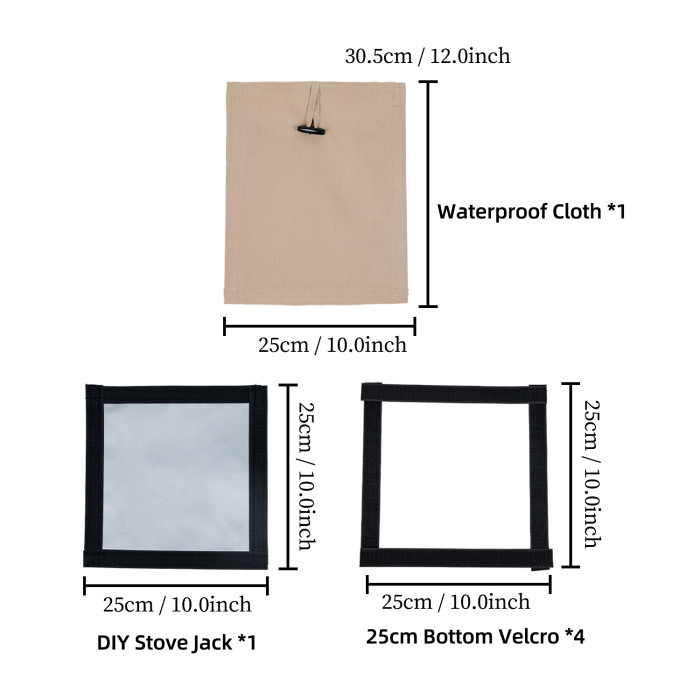 DIY Aperture Stove Jack Kit for Tent (25x25cm/9.84x9.84inch) for Add Stove Jack to the Tent